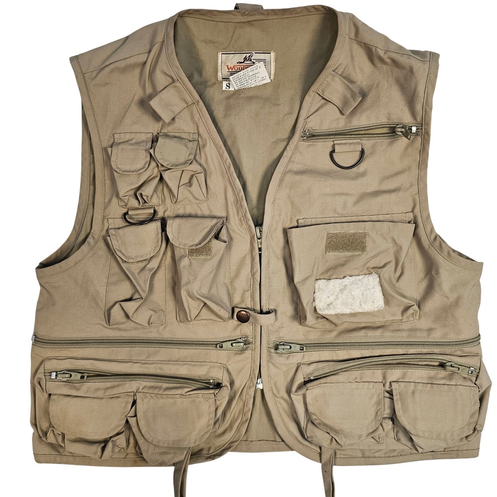 Woodfield Mens Small Khaki Tan Utility Fishing VestMulti Pocket Gorpcore RN14019